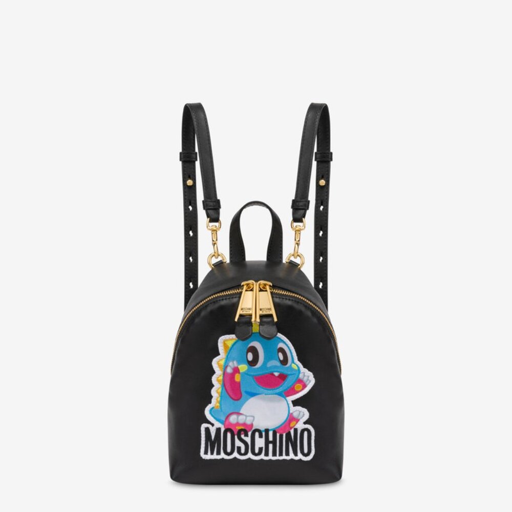 SS24 MOSCHINO Couture Jeremy Scott Black w/ Blue Bubble Bobble Dragon Backpack